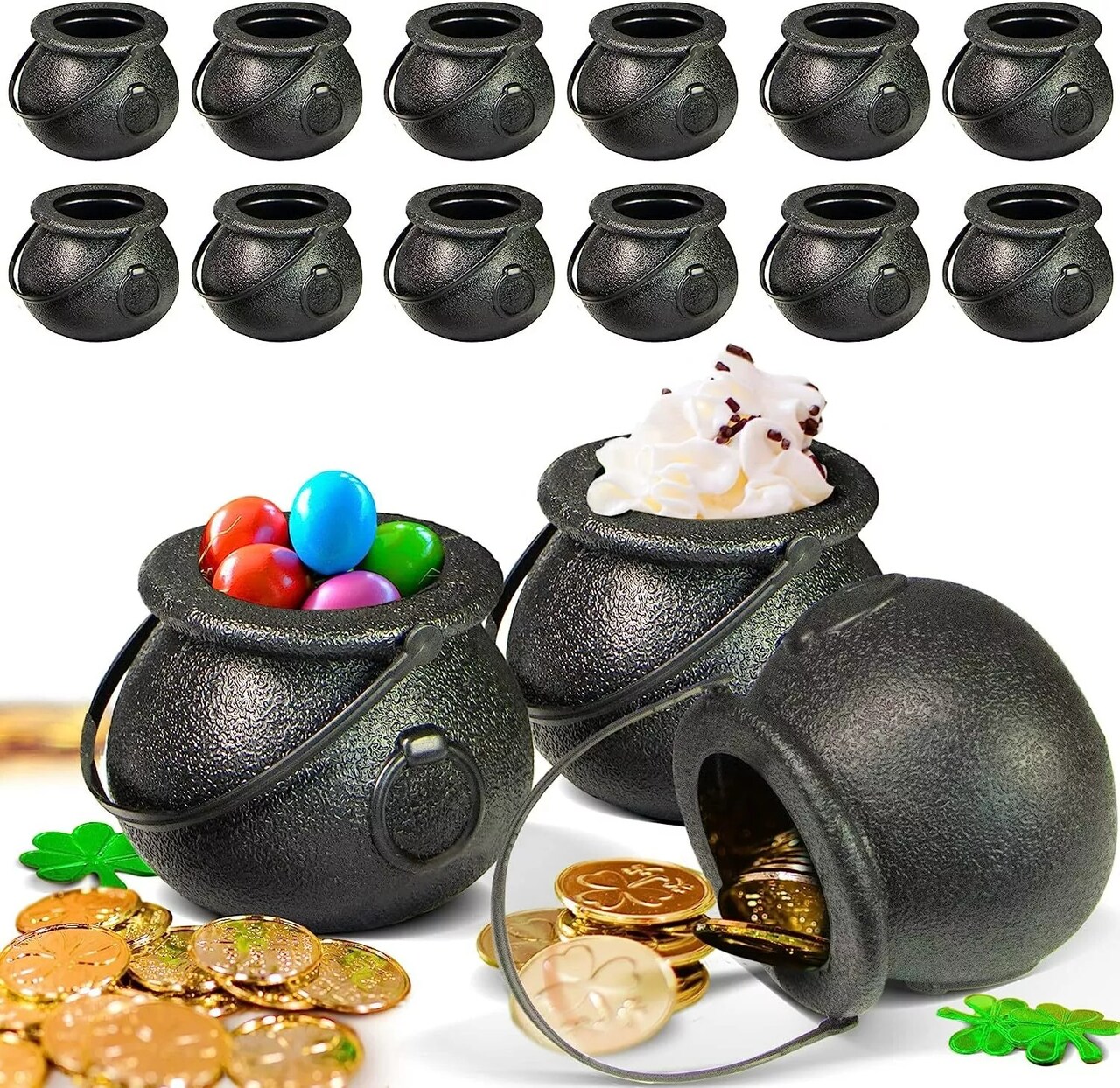 12 Pcs Spooky Halloween Candy Cauldrons Mini Black Cauldron Children Bucket Toy